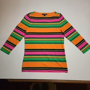 Lauren Ralph Lauren LS Pull Over Colorful Stripe Blouse - Size Medium NWT